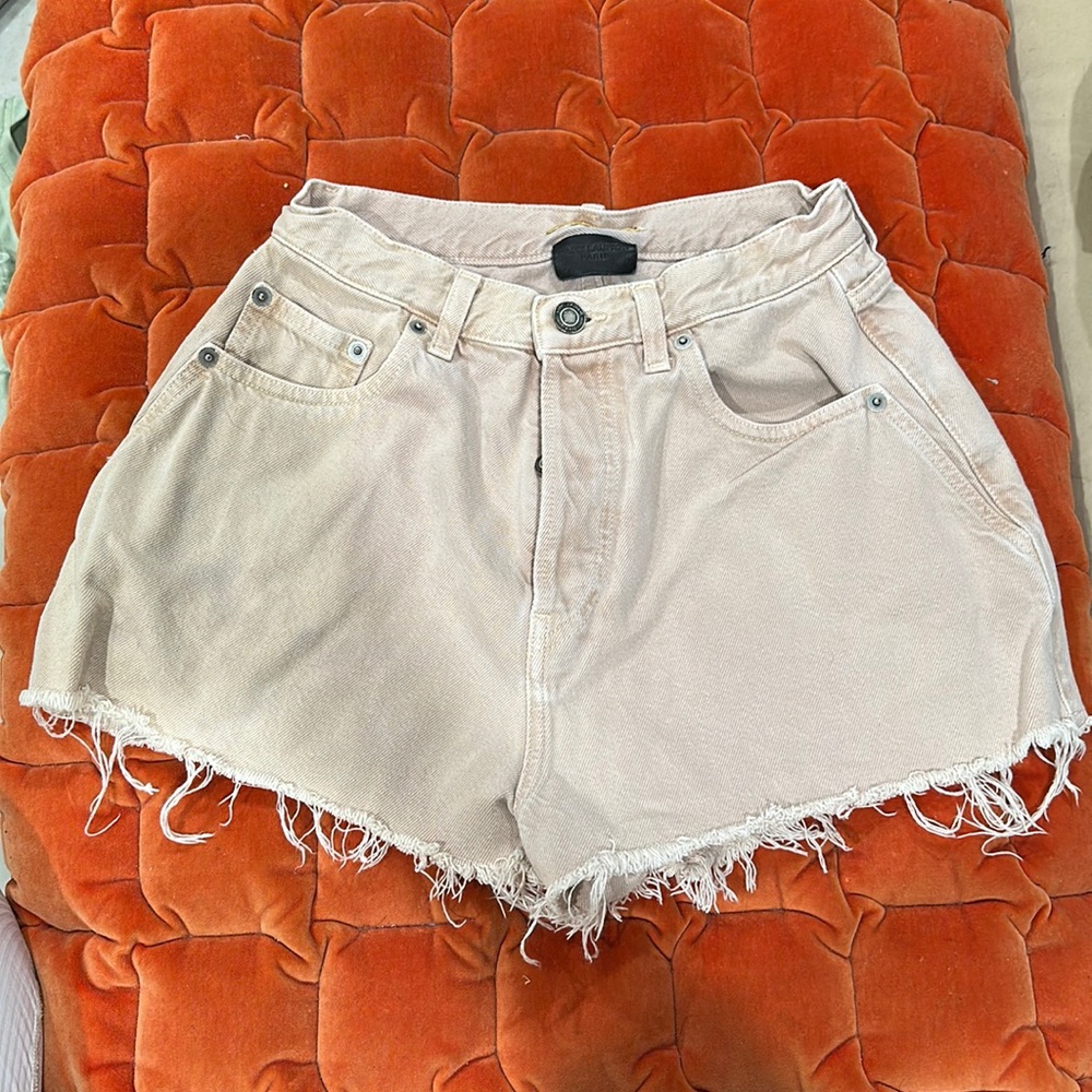 Saint Laurent, pink cream denim shorts